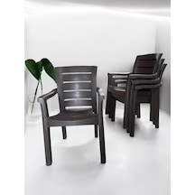 4 Adet Napoli Kalın Bacaklı Kollu Sandalye Koltuk Kahve Kahverengi