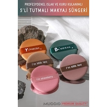 5'li Tutmalı Makyaj Pudra Süngeri, Yuvarlak, Islak Ve Kuru Kullanımlı, 5x5 Cm, Yeşil Kahve Sarı Pembe Çok Renkli