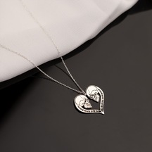 Dkmn Gümüş Çift Kurukafa Kalpli 925 Ayar Unisex Gümüş Kolye Gümüş Unisex Kol