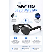 Akıllı Güneş Gözlüğü Yapay Zeka Sesli Asistan Uv400 Koruma Su Geçirmez Siyah
