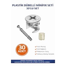 İmt Aksesuar Plastik Dübelli Minifix Gövde Mil Ve Dübel Seti - Mobilya Bağlantı Elemanı 30 Parça Metalik