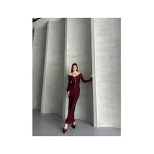 Asur Boutique Asur Butik Yarı Fermuarlı Ottoman Kumas Elbise Bordo