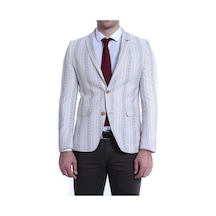 Wessi Çizgili Bej Slim Fit Ceket Siyah