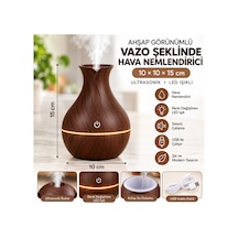 Ahşap Görünümlü Ultrasonik Hava Nemlendirici Aroma Difüzör Led Işıklı Usb Vazo Koyu Kahve