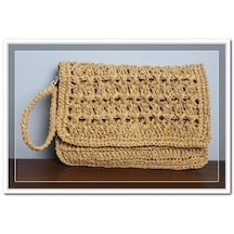 Aleylife El Yapımı Kağıt İp Clutch Makyaj Çantası -lacivert Sütlü Kahve