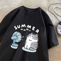 Flood Of Style Komik Fan Kedi Grafik T Shirt Kadın Erkek Pamuk T-shirt Rahat Yaz Kısa Kollu Tee Erkek Siyah
