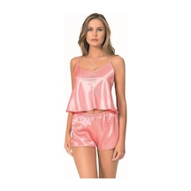 Ang Butik Kadın Mercan Saten Babydoll Şort Takımı