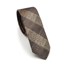 Gaffy Kahverengi Bej Verev Desenli Dokuma Kumaş Mendilli Slim Fit Kravat // SDK-240107 Kahverengi