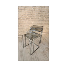 Füme Camlı Metal Zigon Sehpa Gümüş - 908289047 Gümüş