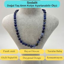 Yıldız Doğal Taş Sodalit Doğal Taş 6 MM Makrome Kolye 45 CM - 55 CM Ayarlanabilir Mavi