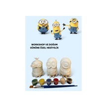 3d Minions Bob-kevin-stuart 3 Lü Set Figür Boyama Seti - Kendin Boya Hobi Ve Etkinlik Seti - Akrilik Boya + 6 Fırça