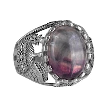 Gerçek Doğal Florit Taş Yüzük, Dini Gümüş Yüzük, 925 Ayar Gümüş Yüzük Erkekler İçin Gümüş