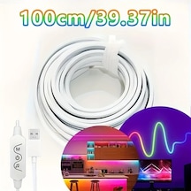 Dashanshop 39.37 İnç Usb Led Neon Işık Rgb Müzik Senkron 3 Tuş Kontrol Dekoratif Aydınlatma 3 Tuşlu Düğme Kontrolü Boyut