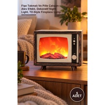 5 Adet Tv Tasarımlı Ledli Şömine Lamba Fişe Takmalı Ve Pille Çalışan Alev Efekti, Dekoratif Night Light, Tv-style Fireplace Lamp
