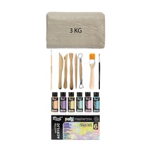 Beyaz Seramik Hamuru 3 Kg Master Mix Akrilik Set Pastel Renk 6lı 60cc Ebeşuar Seti Seramik Set