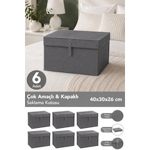 6'lı Mini Boy Hurç - Çok Amaçlı Organizer Kapaklı Saklama Kutusu 40x30x26cm Antrasit