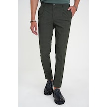 Efor Comfort Fit Beli Lastikli Tek Pileli Dokulu Yeşil Pantolon P 1193 Yeşil