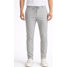 Bürke Erkek Gri Renk Bel Lastikli Likralı Esnek Dar Kalıp Slimfit Pantolon