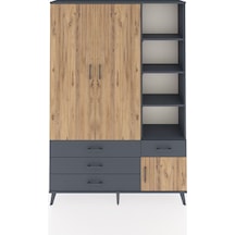 Arges Dolap 5 Raflı 4 Çekmeceli Tek Askılı 132x30x195 Antrasit-çam/antrasit Atlas Çam/antrasıt