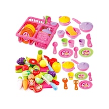 Burnis Toy Yılbaşı Barbie Oyuncak Bulaşıklık Tabak Tencere Set + 28 Parça Kesilebilen Oyuncak Meyve