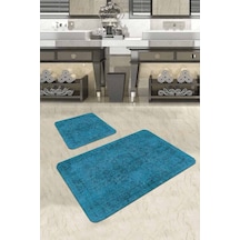 Mavi Modern Klasik Banyo Halısı Klozet Paspas Seti Bs234n11