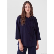 Lcw Modest Lacivert Kruvaze Yaka Bağcıklı Kadın Kimono