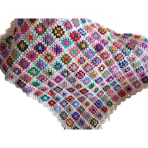 El Örgüsü Etnik Otantik Motifli Ekru Koltuk Şalı 95 Cm X 95 Cm Çok Renkli