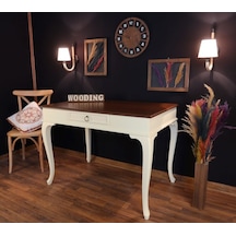 Wooding-Mobilya Wooding 120 Cm Çekmeceli Masif Krem Ceviz Çalışma Masası