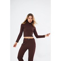 Lesa Wear Fitilli Soft Touch Balıkçı Yaka Bluz Kahverengi Kahverengi