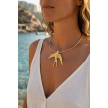 Buğz Kırlangıç Model Gold Renk Choker Kadın Kolye - Buğz Çok Renkli