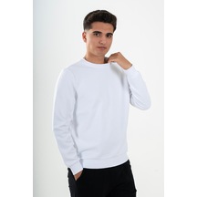 Maraton Sportswear Regular Erkek Bisiklet Yaka Takma Kol Basic Beyaz Sweatshirt 22524-beyaz