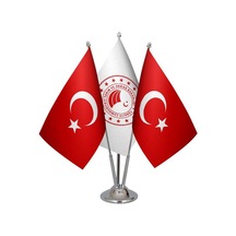 Masa Üstü Tarım Bakanlığı Bayrağı Türk Bayrağı Üçlü Krom Direk Ma