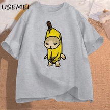 Flood Of Style Ağlayan Muz Kedi Meme T-shirt Adam Komik Üzgün Kitty Kedi Tshirt El Gato Pamuk Kısa Kollu Tiş Gri