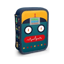 Coral High Kids Lacivert Çivit Robot Desenli Çift Katlı Kalem Çanta 31121 Çok Renkli