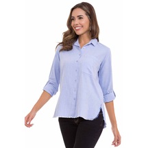 Cipo & Baxx WH124 Yırtık Detaylı Mavi Keten Kadın Gömlek