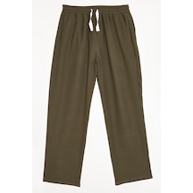 Tudors Erkek Baggy Fit Geniş Kesim %100 Pamuk Beli Lastikli Yandan Cepli Müslin Haki Düz Pantolon-46262 Haki