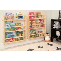 Doğal Ahşap Renk Montessori Kitaplık Çocuk Bebek Odası Duvar Rafı Ahşap Kitaplık Raf 1 Adet 105 Cm Doğal