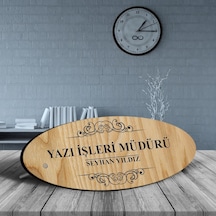 Kişiye Özel Mesleki Yazı İşleri Müdürü Ahşap Oval Masa İsimliği - N11.3029