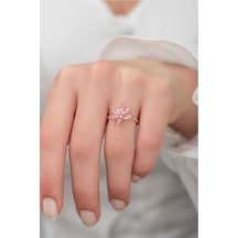 Rose Altın Kaplama Pembe Taşlı Nilüfer Çiçeği Kadın Yüzük Pembe