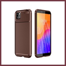 Storeşahin Huawei Y5p Uyumlu Kılıf Auto Focus Karbon Kapak - Kahverengi Shn0720