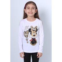 Hçm Kız Çocuk Uzun Kol Tshirt 4 Mevsim Baskılı Bisiklet Yaka D7 Krem