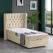 Setaymobilya Baza, Riga Tek Kişilik Baza + Başlık + Comfort Yatak, Krem