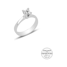 Gümüş Swarovski Tek Taş Yüzük (536533074)