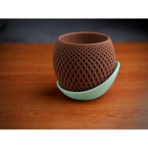3d Baskı Küre Saksı - Kafes Dokulu İki Parçalı Dekoratif Saksı - Kahverengi-mint Çok Renkli