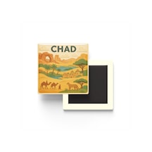 Çad - Chad - Paper Cut Art - Baskılı Buzdolap Magneti Kare - 9x9 Cm
