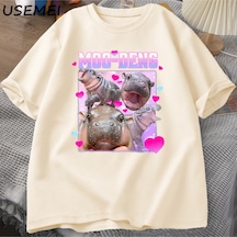 Flood Of Style Komik Moo-deng Bebek Pygmy Hippo Sevimli Hayvanat Bahçesi T Shirt Adam Kadın Nedensel Pamuk K Haki
