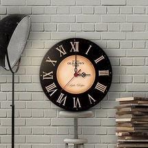 Kişiye Özel Old Town Tasarımlı Vintage Ahşap Duvar Saati 30 Cm. - 4 Çok Renkli