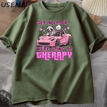 Flood Of Style Kaybeden Olsun Biz Gidiyor Terapi Rakun Komik T Shirt Trendy Y2k Zihinsel Sağlık T Shirt Erke Yeşil
