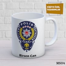 Kişiye Özel Meslek Temalı Kupa İsimli & Fotoğraflı Premium Hediye Bardak Polis Beyaz