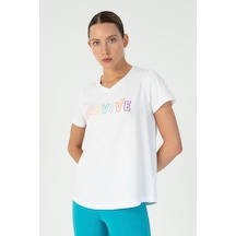Maraton Regular Kadın V Yaka Beyaz- T-shirt Beyaz-
